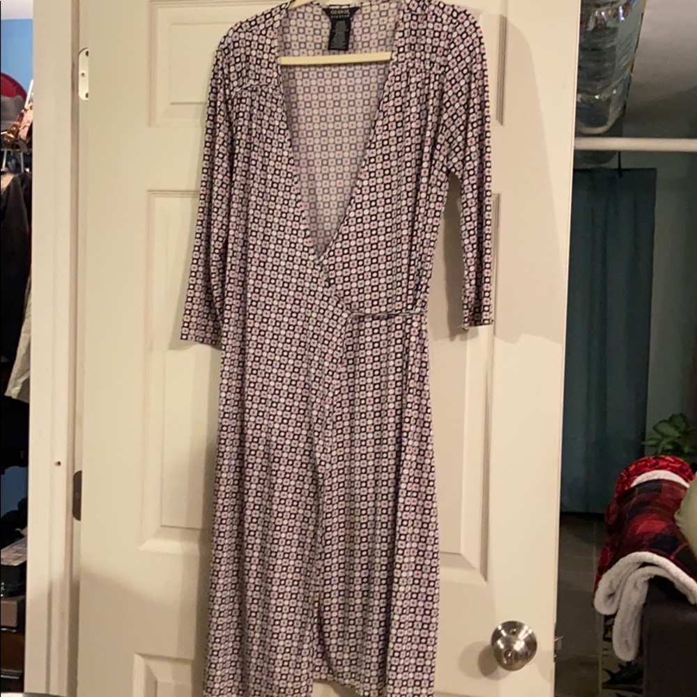 George Black & Red Pattern Wrap Dress, Size Large